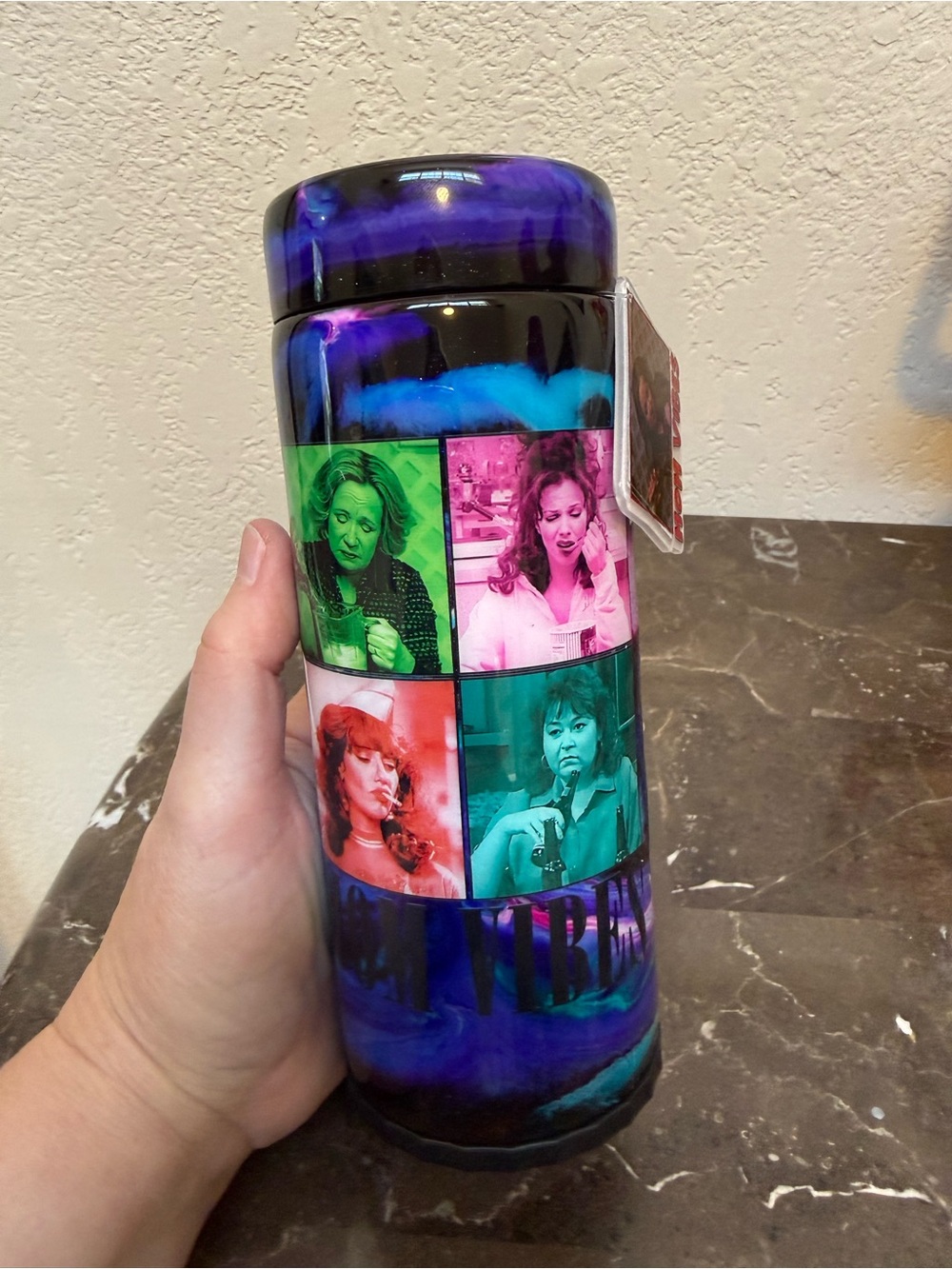 Mom Vibes Marble 12 oz Skinny Can Cooler with Charm Handmade
